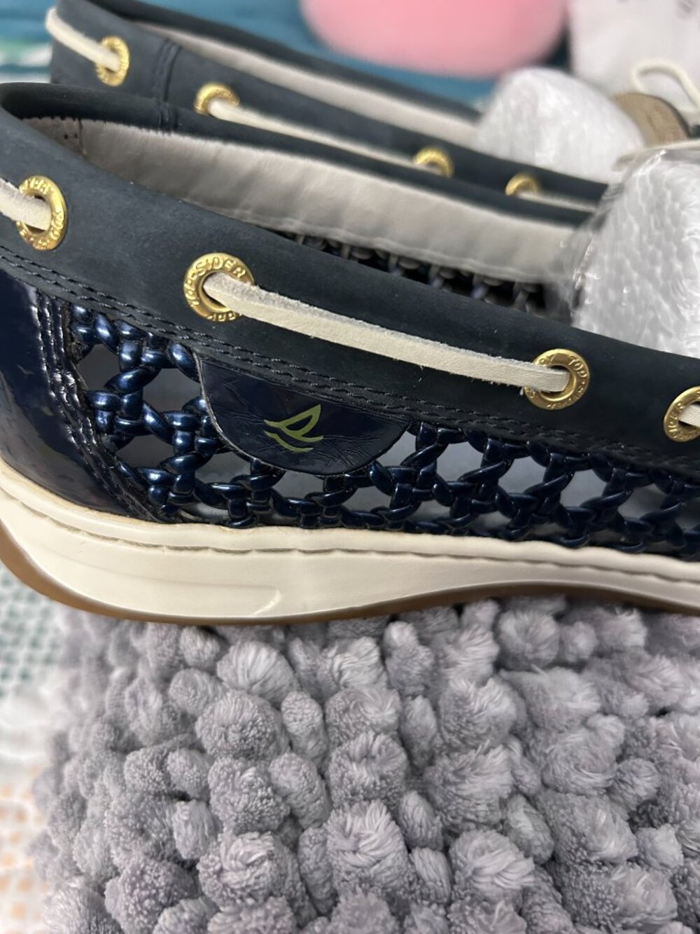 Women's Sperry Top Sider Boat Shoes Size 10 Navy and Beige - Picture 10 of 10